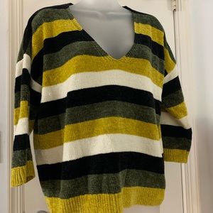 Striped 3/4 Sleeve V-Neck Sweater, NWOT, Super Soft!